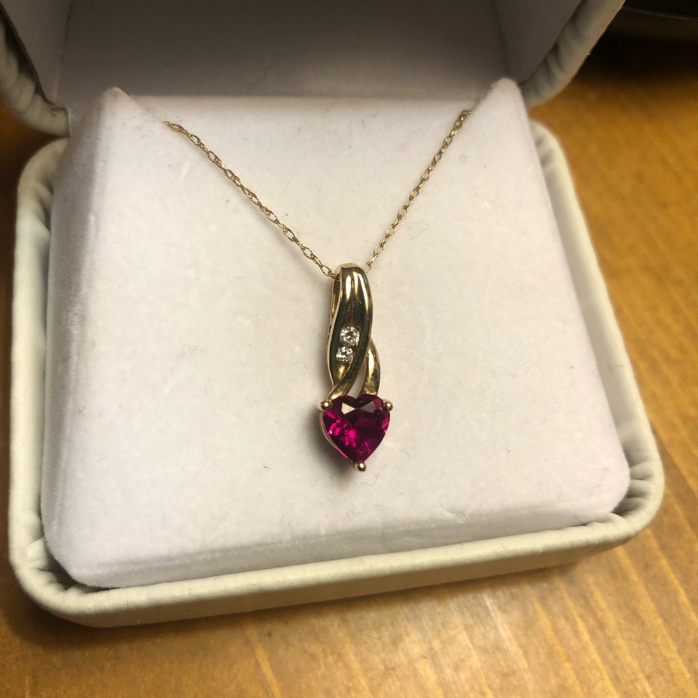 10K yellow gold ruby heart necklace